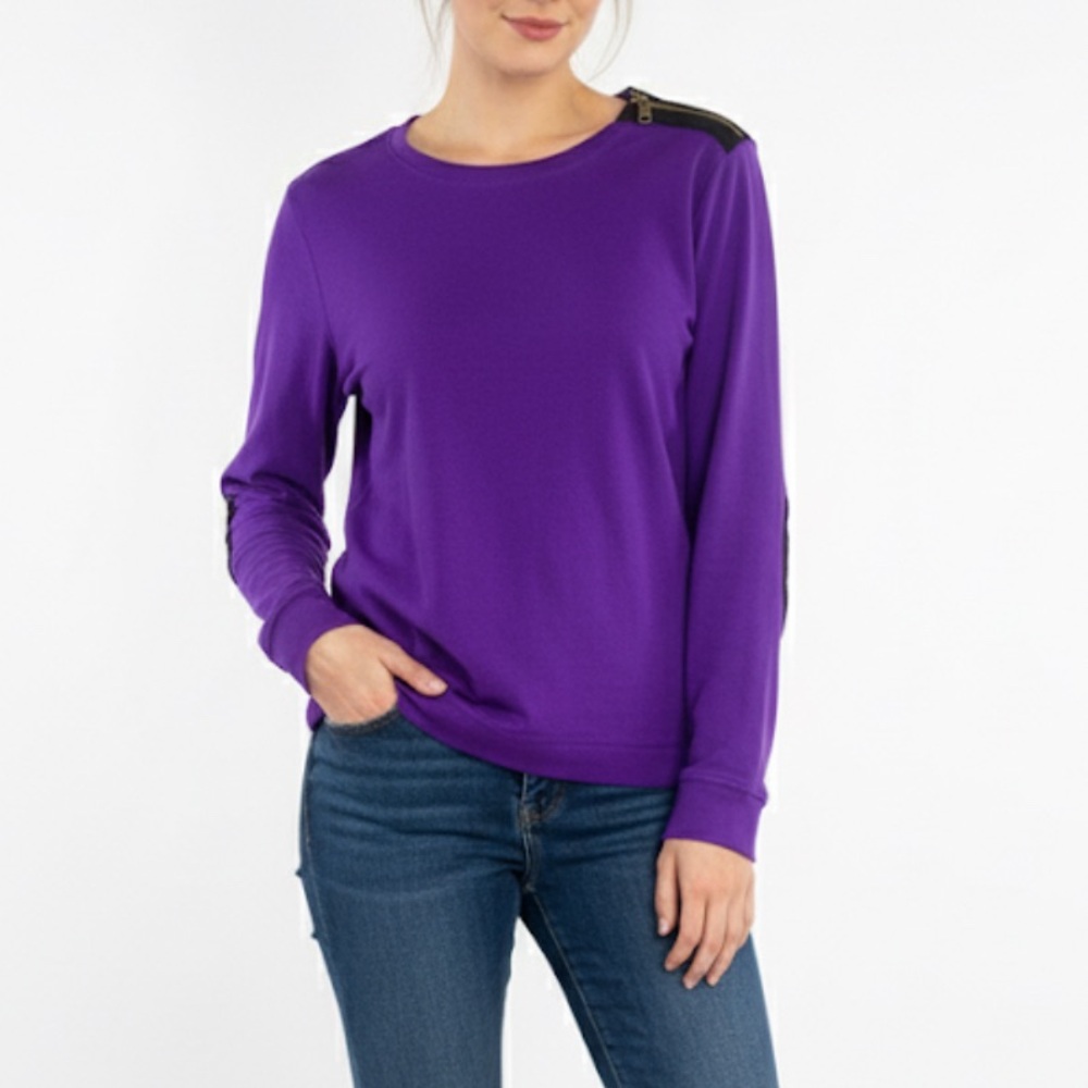 Vintage Ralph Lauren Jeans Co. Purple Long Sleeve Shoulder Zip & Elbow Patch Top